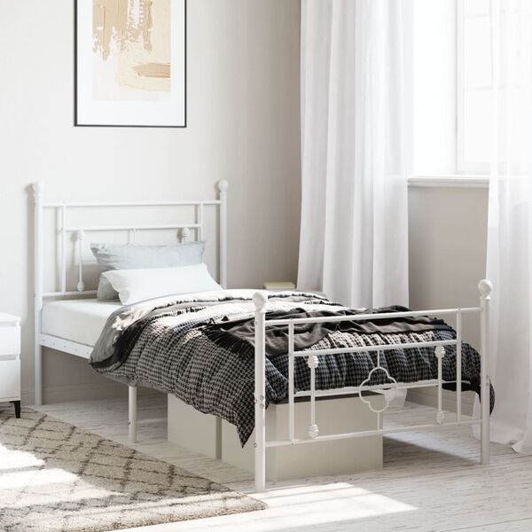 vidaXL Bed Frame White Powder-coated steel Twin Bed Frame Rectangular
