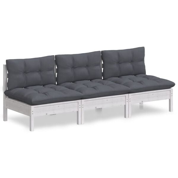 vidaXL 3-seater Garden Sofa White Solid Pinewood Medium Modular