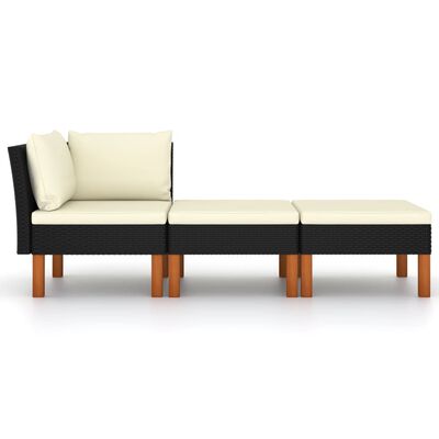 vidaXL 3 Piece Patio Lounge Set Poly Rattan and Solid Eucalyptus Wood