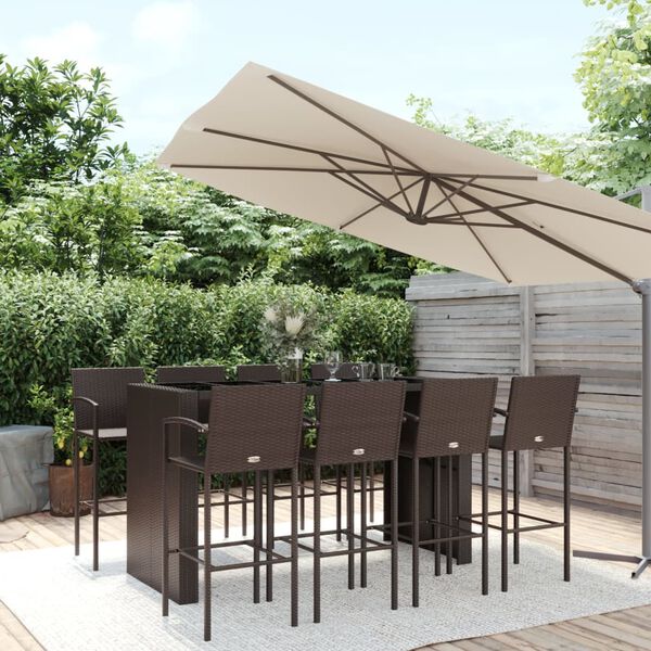 vidaXL Garden Bar Set Brown PE rattan, powder-coated steel, tempered glass