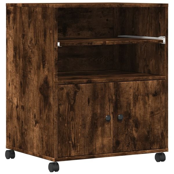 vidaXL Printer Stand with Wheels Smoked Oak 23.6"x18.9"x29.1"