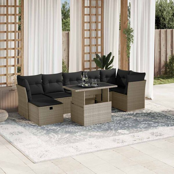 vidaXL Garden Sofa Set Light grey PE rattan Large Adjustable Armrests
