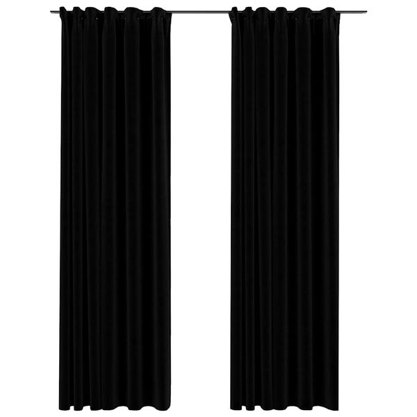 vidaXL Linen-Look Blackout Curtains with Hooks 2 pcs Black 55.1x88.6"