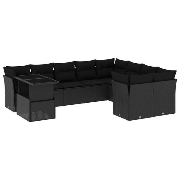 vidaXL Garden Sofa Set Black Poly Rattan 10 Piece Set