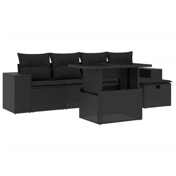 vidaXL Garden Sofa Set Black PE rattan Medium UV-resistant materials