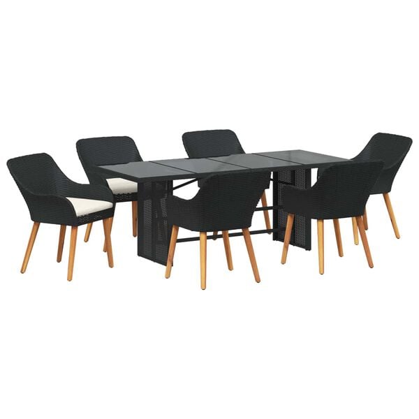 vidaXL Garden Dining Set with Cushion 7 pcs Black poly rattan