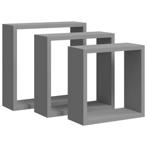 vidaXL Wall Cube Shelves 3 pcs Gray MDF