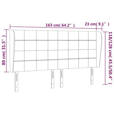 vidaXL Headboard with Ears Light Gray 64.2"x9.1"x46.5"/50.4" Velvet