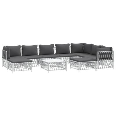 vidaXL 10 Piece Patio Lounge Set with Cushions White Steel