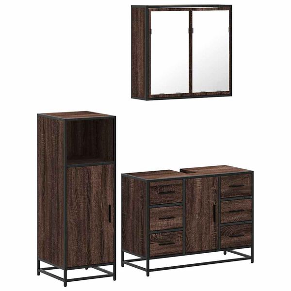 vidaXL Bathroom Furniture Set Brown oak Engineered wood, metal, glass
