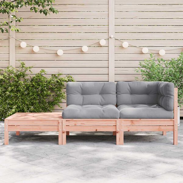 vidaXL Patio Sofa with Cushions and Footstool Solid Wood Douglas