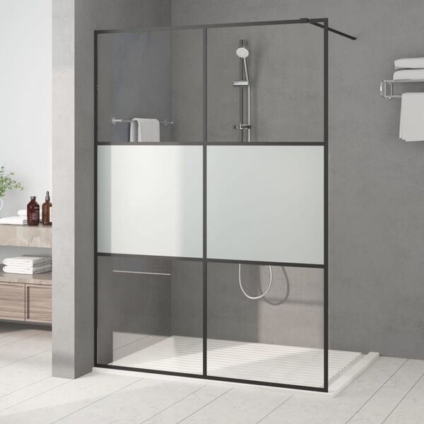 vidaXL Walk-in Shower Wall Black 55.1x76.8" Half Frosted ESG Glass