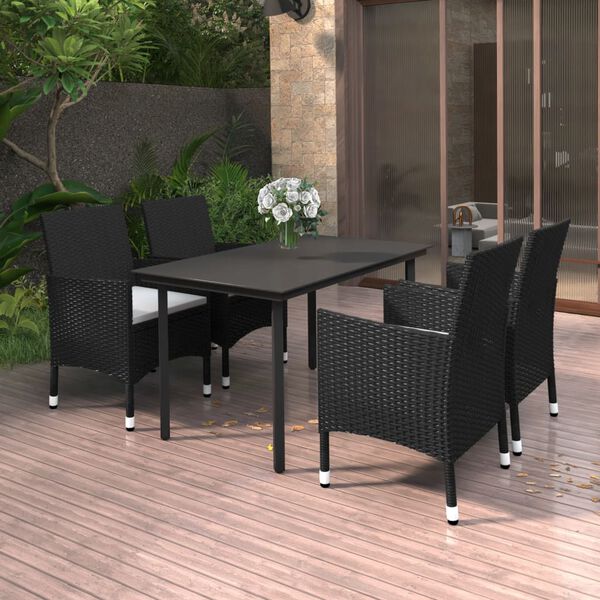vidaXL Garden Dining Set Black PE rattan Medium Durable