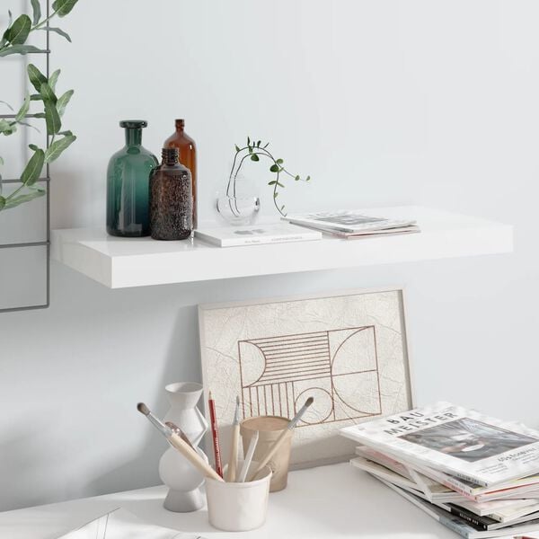 vidaXL Wall Shelf High Gloss White Honeycomb MDF, Metal Small