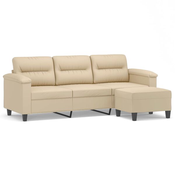 vidaXL 3-Seater Sofa with Footstool Cream 70.9" Microfiber Fabric