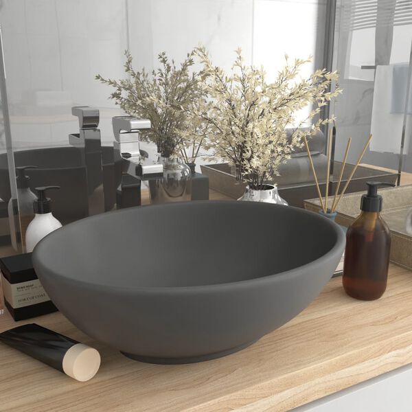 vidaXL Luxury Basin Oval-shaped Matt Dark Grey 15.7x13.0" Ceramic