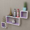 3 White-Purple MDF Floating Wall Display Shelf Cubes Book/DVD Storage