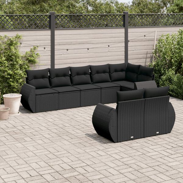 vidaXL Garden Sofa Set Black PE rattan, powder-coated steel, polyester