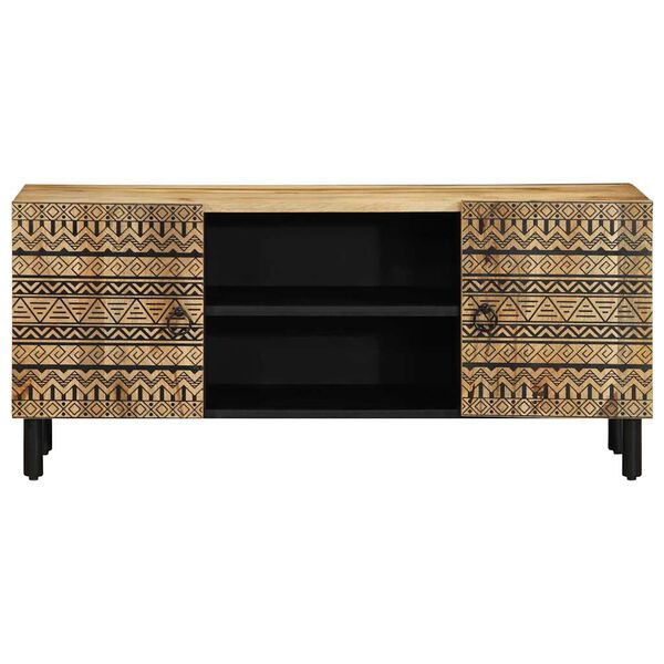 vidaXL TV Cabinet Black Solid Mango Wood, Iron 41.3 x 13.2 x 18.1 in