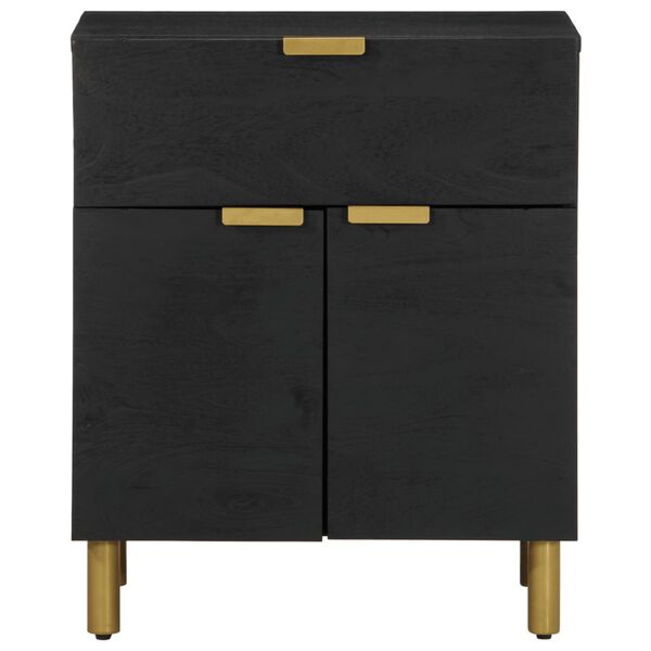 vidaXL Bedside Cabinet Black Engineered wood, solid mango wood, brass