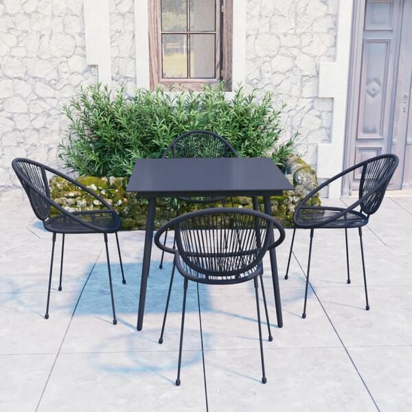 vidaXL 5 Piece Patio Dining Set PVC Rattan Black