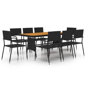 vidaXL Outdoor Dining Set Black PE Rattan, Steel, Solid Acacia Wood Large