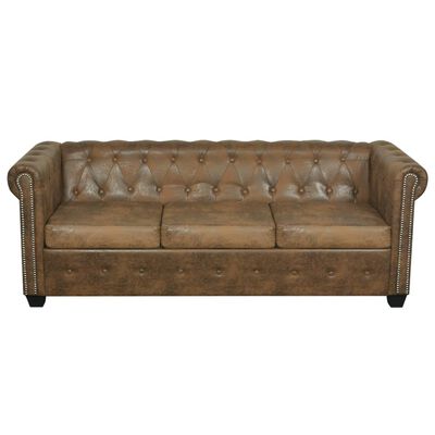 vidaXL Chesterfield Sofa 3-Seater Brown Faux Leather