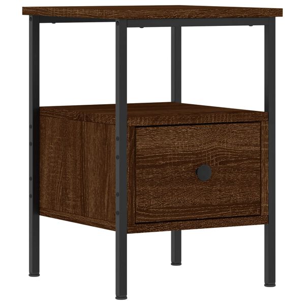 vidaXL Bedside Cabinet Brown Oak Engineered Wood and Iron Compact