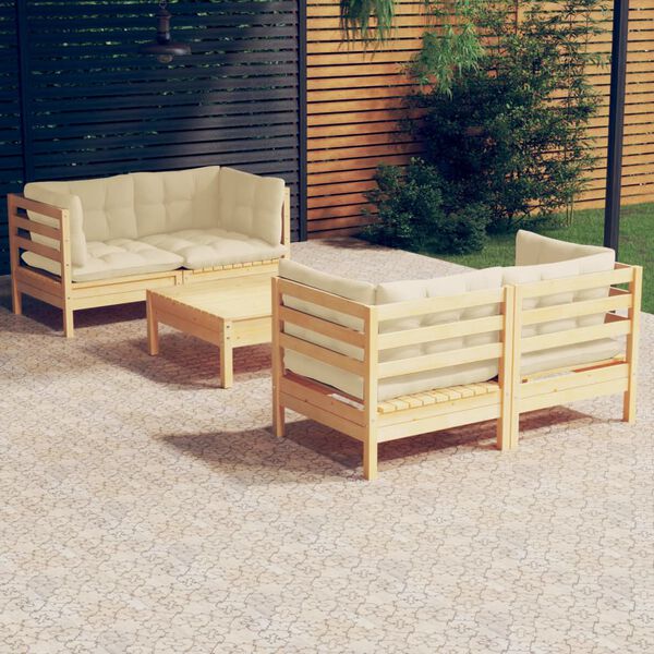 vidaXL Garden Lounge Set Cream Solid pinewood, fabric (100% polyester)