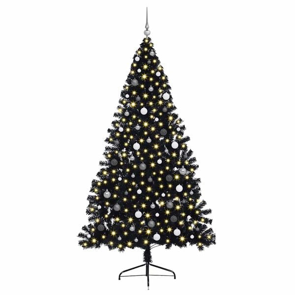 vidaXL Artificial Pre-lit Christmas Tree with 300 LEDs Black 94.5" PVC