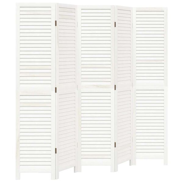 vidaXL Room Divider 5 Panels White Solid Wood Paulownia