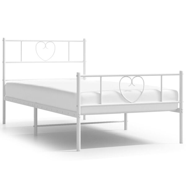 vidaXL Bed Frame White Powder-Coated Steel Twin Bed Frame Rectangular