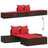 vidaXL Patio Double Sun Lounger Brown with Red Cushions