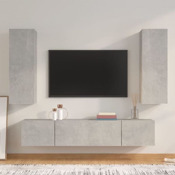 vidaXL TV Cabinet Set Set of 4 Concrete Gray Engineered Wood Medium