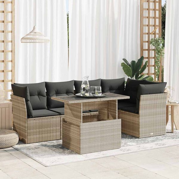 vidaXL Garden Sofa Set Light Grey PE Rattan Large Storage