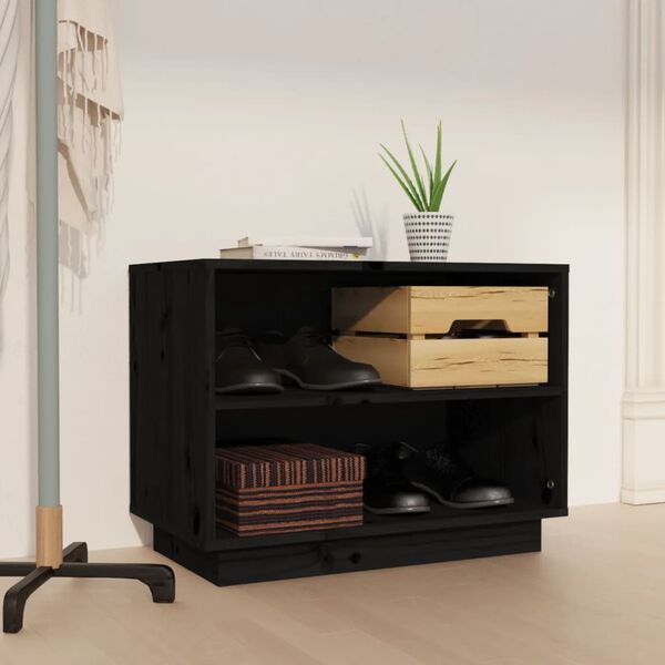 vidaXL Shoe Cabinet Black 23.6x13.4x17.7" Solid Wood Pine
