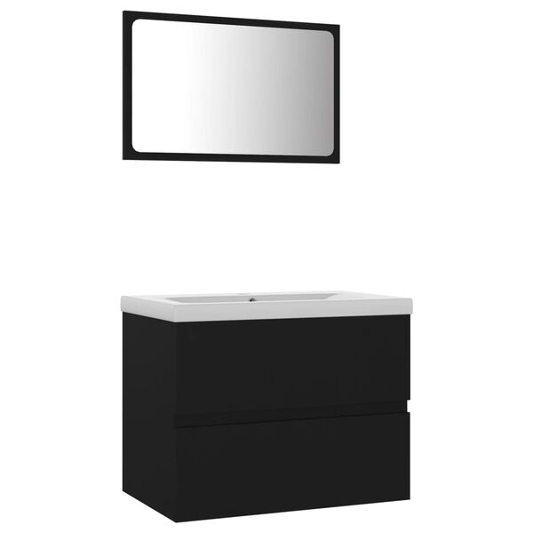 vidaXL Bathroom Furniture Set Black, White Engineered Wood, Ceramic Medium