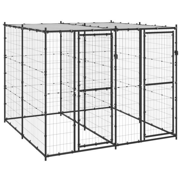 vidaXL Dog Kennel Black and silver Powder-coated steel Large Durable
