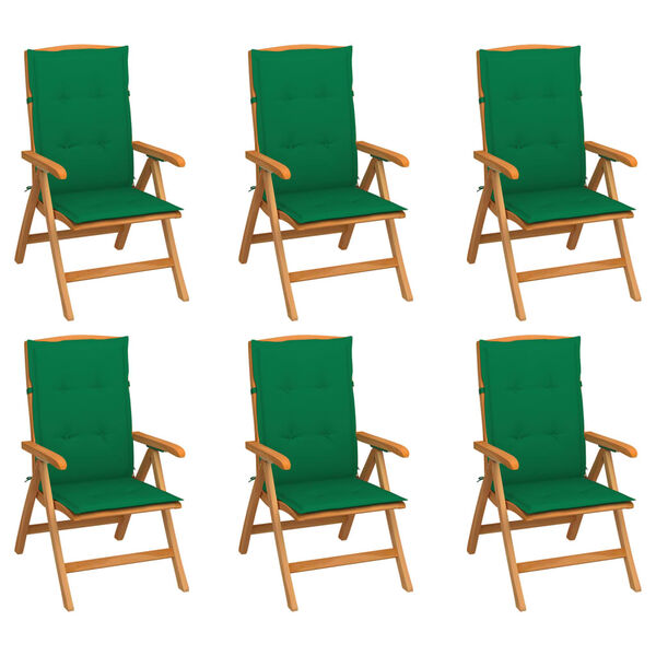 vidaXL Reclining Patio Chairs with Cushions 6 pcs Solid Teak Wood