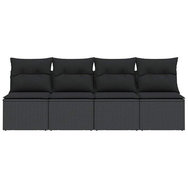 vidaXL Garden Sofa Black Poly Rattan, Powder-Coated Steel 4-Seater