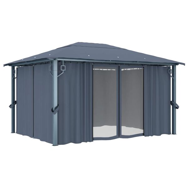vidaXL Gazebo with Curtain 157.5 x 118.1" Anthracite Aluminium