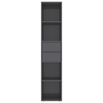 vidaXL Book Cabinet High Gloss Gray 14.2"x11.8"x67.3" Chipboard