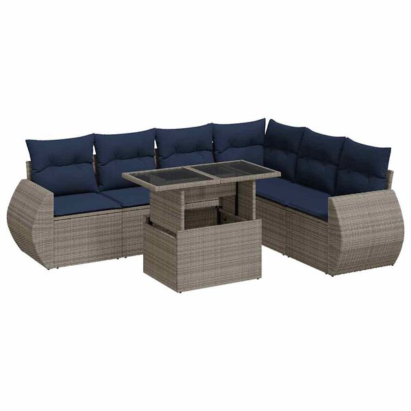 vidaXL 7 Piece Patio Sofa Set with Cushions Gray Poly Rattan Acacia