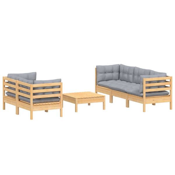 vidaXL Garden Lounge Set Grey Solid pine wood, fabric (100% polyester)
