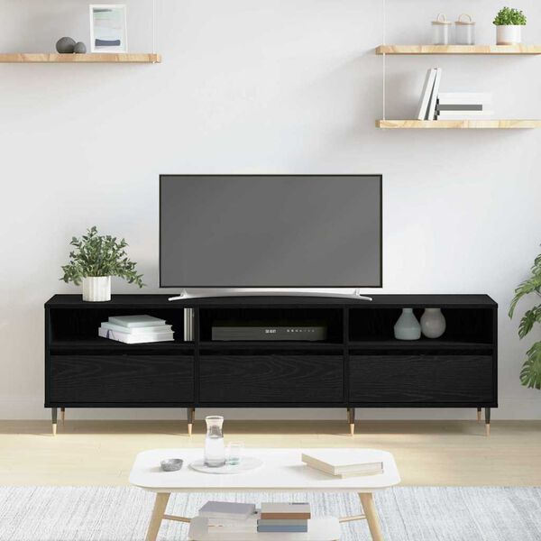 vidaXL TV Cabinet Black Oak 59.06 x 11.81 x 17.72 in Engineered Wood