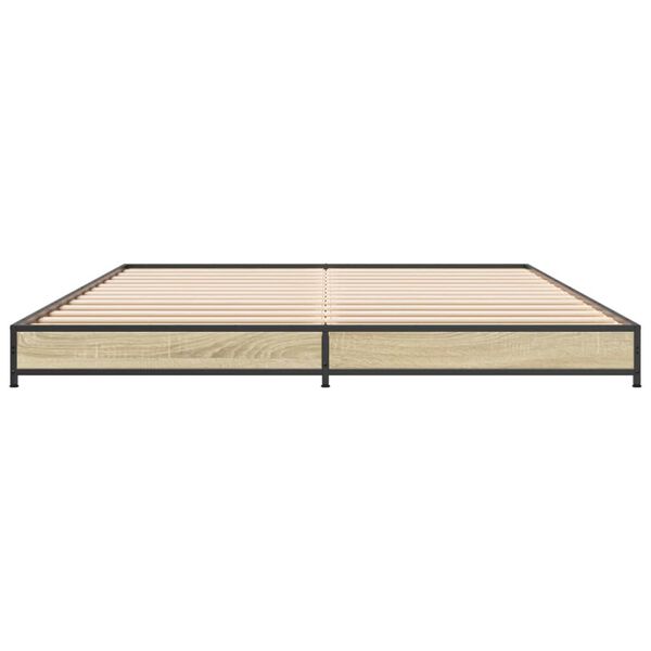 vidaXL Bed Frame Sonoma oak Engineered wood, Steel, Plywood Double