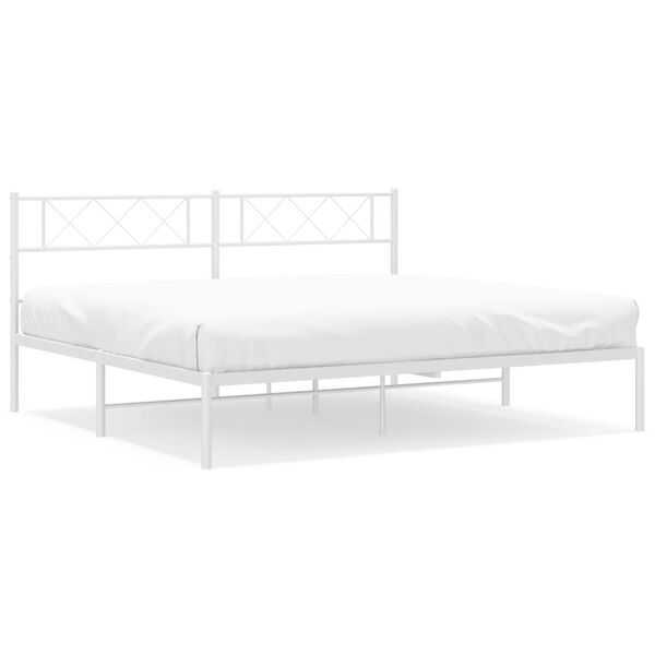 vidaXL Metal Bed Frame White Powder-Coated Steel 79 x 79 in Modern