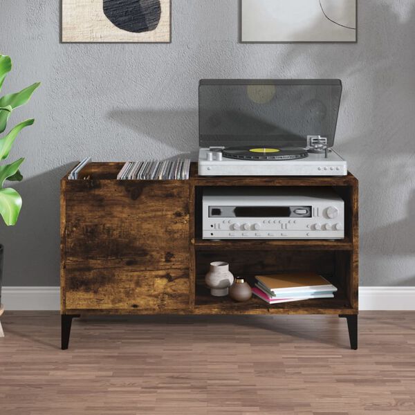 vidaXL Record Cabinet Smoked oak Engineered wood, metal Medium