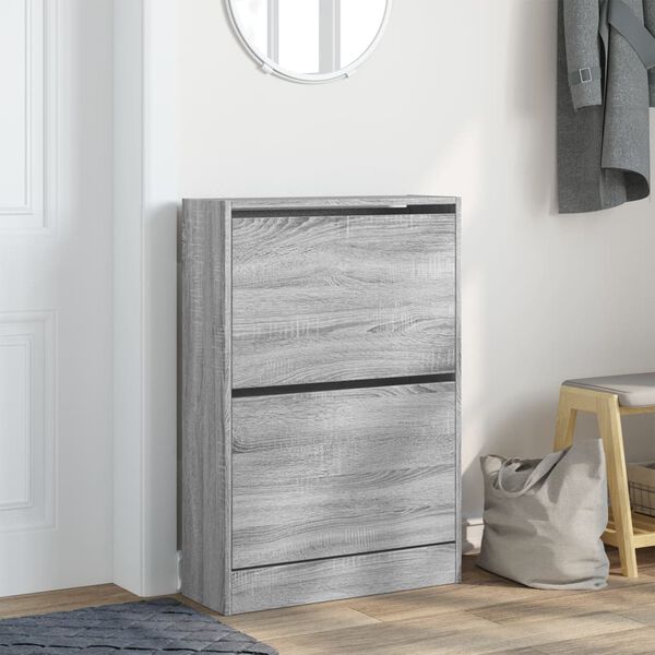 vidaXL Shoe Cabinet Gray Sonoma 23.6"x8.3"x34.4" Engineered Wood