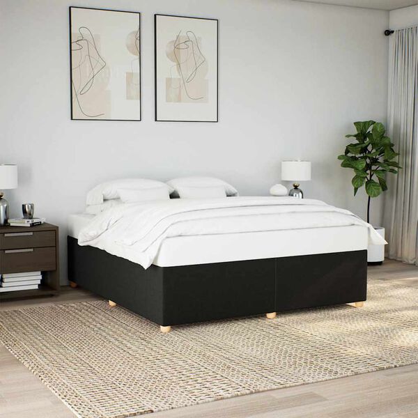 vidaXL Bed Frame Black Polyester, Plywood, Engineered wood, Solid pine wood